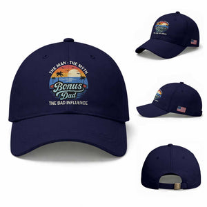Bonus Dad Baseball Cap The Man Myth Bad Influence Step Dad Fathers Day Gift TS10 Baseball Cap Universal Fit Dark Blue Print Your Wear