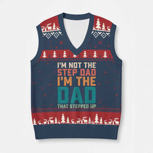Funny Bonus Dad V-Neck Knit Sweater Vest Retro Not The Step Dad Im The Dad That Stepped Up TS10 Navy Red Print Your Wear