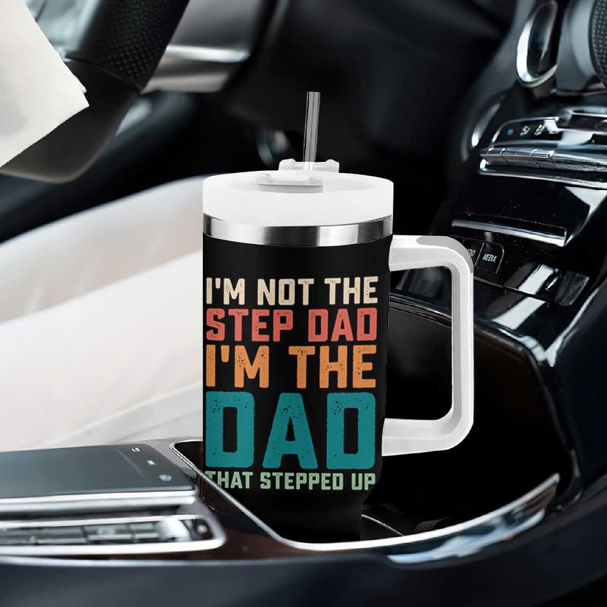 Funny Bonus Dad Tumbler With Handle Retro Not The Step Dad Im The Dad That Stepped Up TS10 Print Your Wear