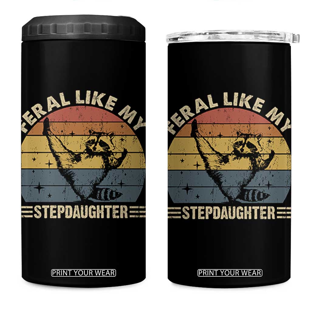 Bonus Dad 4 in 1 Can Cooler Tumbler Retro Feral Raccoon Stepdad Gifts From Bonus Daughter Stepdaughter TS10 One Size: 16 oz Black Print Your Wear