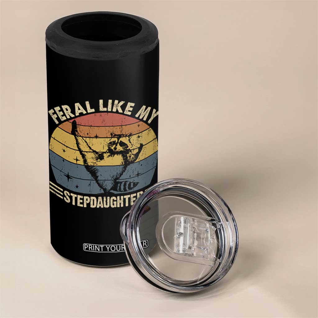 Bonus Dad 4 in 1 Can Cooler Tumbler Retro Feral Raccoon Stepdad Gifts From Bonus Daughter Stepdaughter TS10 Print Your Wear