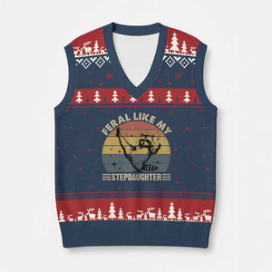 Bonus Dad V-Neck Knit Sweater Vest Retro Feral Raccoon Stepdad Gifts From Bonus Daughter Stepdaughter TS10 Navy Red Print Your Wear