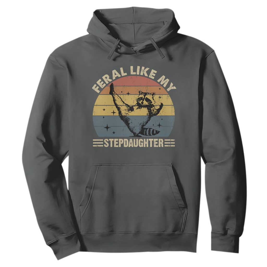 Bonus Dad Hoodie Retro Feral Raccoon Stepdad Gifts From Bonus Daughter Stepdaughter TS10 Dark Heather Print Your Wear