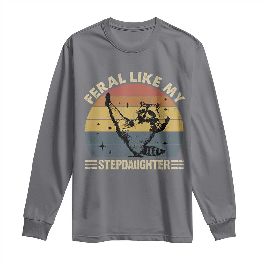 Bonus Dad Long Sleeve Shirt Retro Feral Raccoon Stepdad Gifts From Bonus Daughter Stepdaughter TS10 Charcoal Print Your Wear
