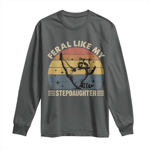 Bonus Dad Long Sleeve Shirt Retro Feral Raccoon Stepdad Gifts From Bonus Daughter Stepdaughter TS10 Dark Heather Print Your Wear