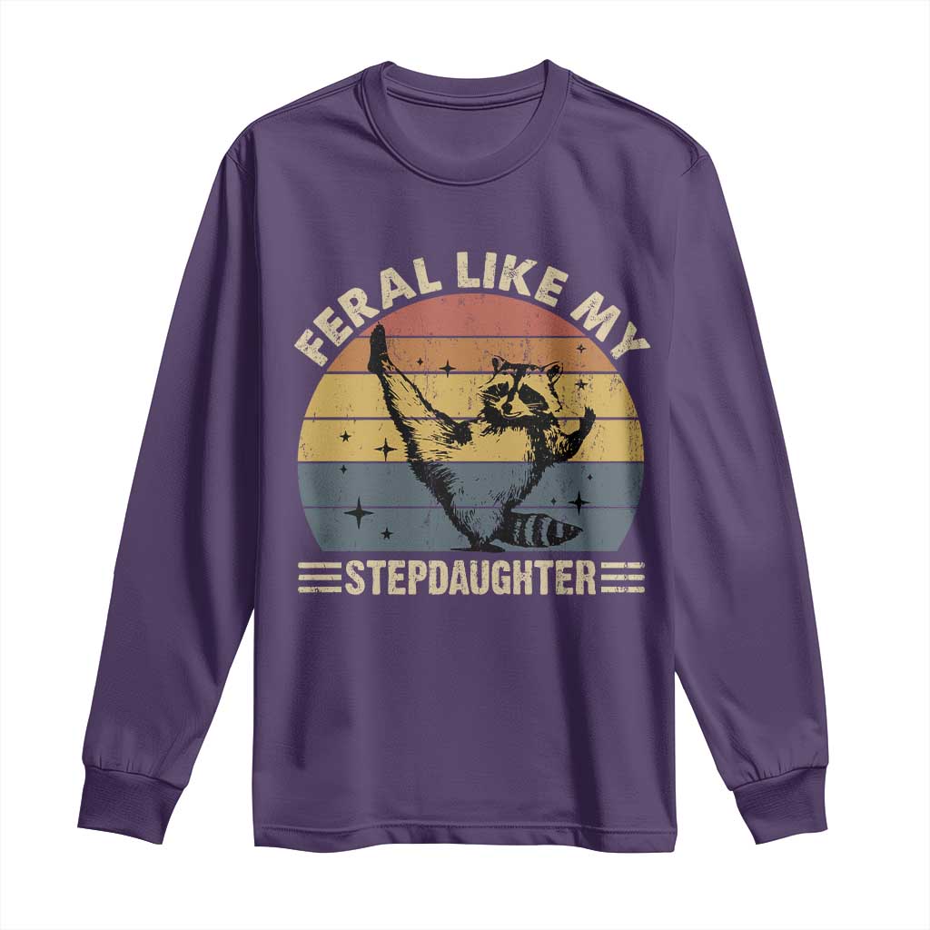 Bonus Dad Long Sleeve Shirt Retro Feral Raccoon Stepdad Gifts From Bonus Daughter Stepdaughter TS10 Purple Print Your Wear