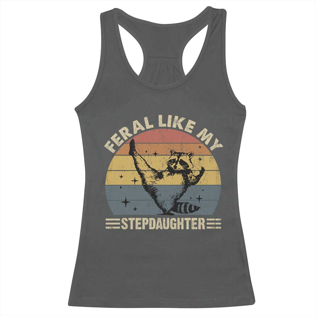 Bonus Dad Racerback Tank Top Retro Feral Raccoon Stepdad Gifts From Bonus Daughter Stepdaughter TS10 Dark Heather Print Your Wear
