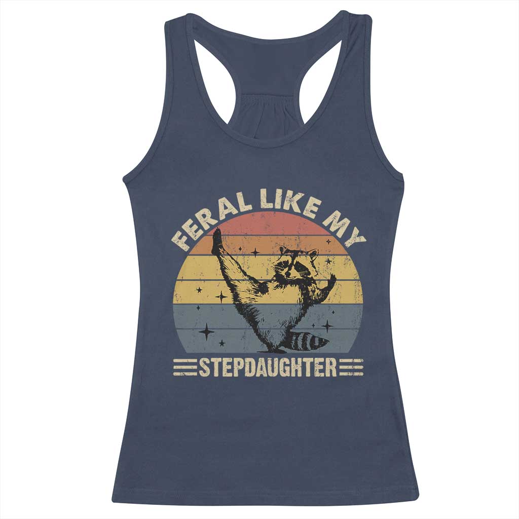 Bonus Dad Racerback Tank Top Retro Feral Raccoon Stepdad Gifts From Bonus Daughter Stepdaughter TS10 Navy Print Your Wear