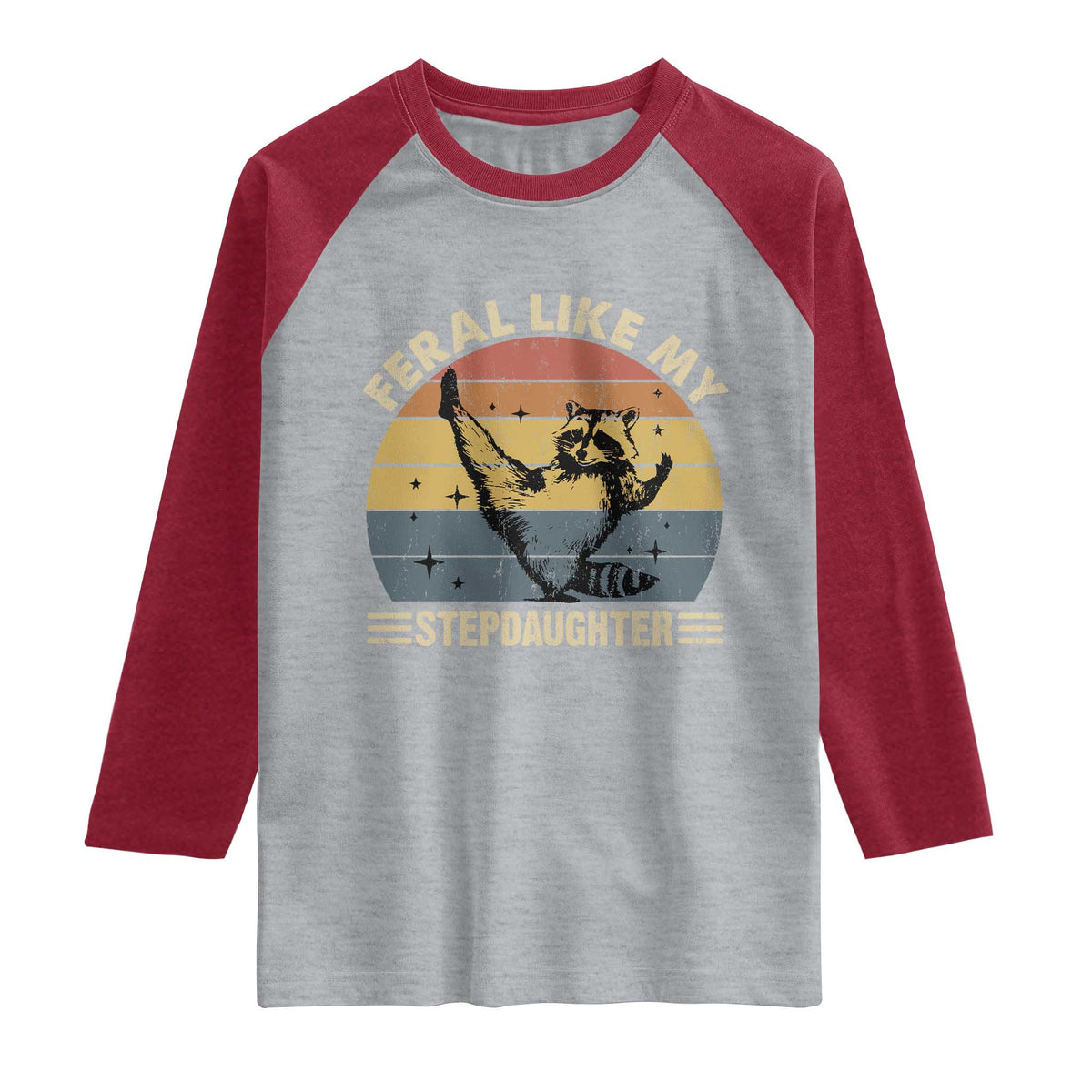 Bonus Dad Raglan Shirt Retro Feral Raccoon Stepdad Gifts From Bonus Daughter Stepdaughter TS10 Heather Gray Heather Red Print Your Wear