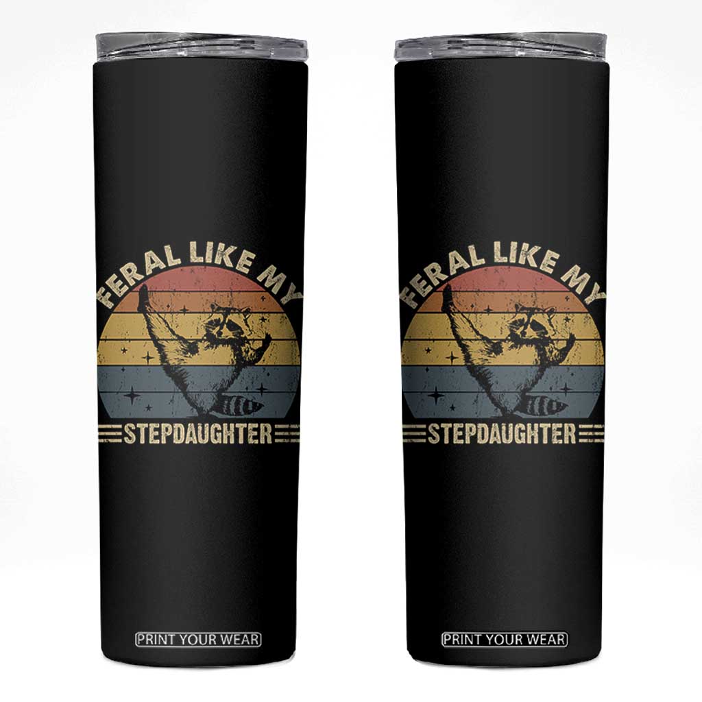Bonus Dad Skinny Tumbler Retro Feral Raccoon Stepdad Gifts From Bonus Daughter Stepdaughter TS10 Black Print Your Wear