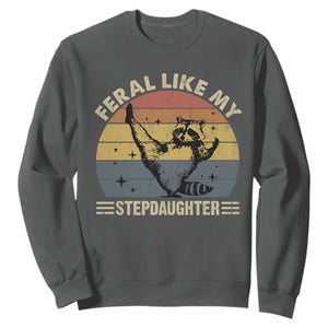 Bonus Dad Sweatshirt Retro Feral Raccoon Stepdad Gifts From Bonus Daughter Stepdaughter TS10 Dark Heather Print Your Wear
