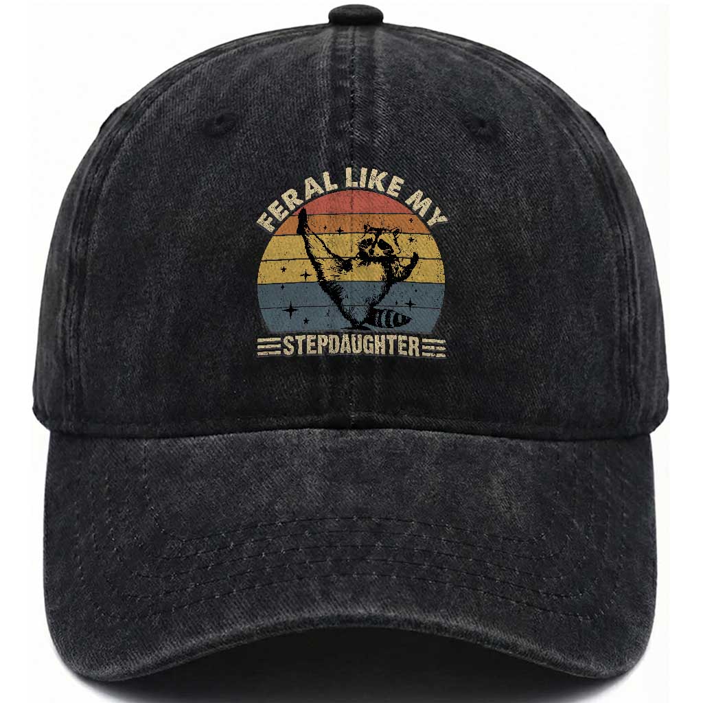 Bonus Dad Washed Cotton Baseball Cap Retro Feral Raccoon Stepdad Gifts From Bonus Daughter Stepdaughter TS10 Print Your Wear