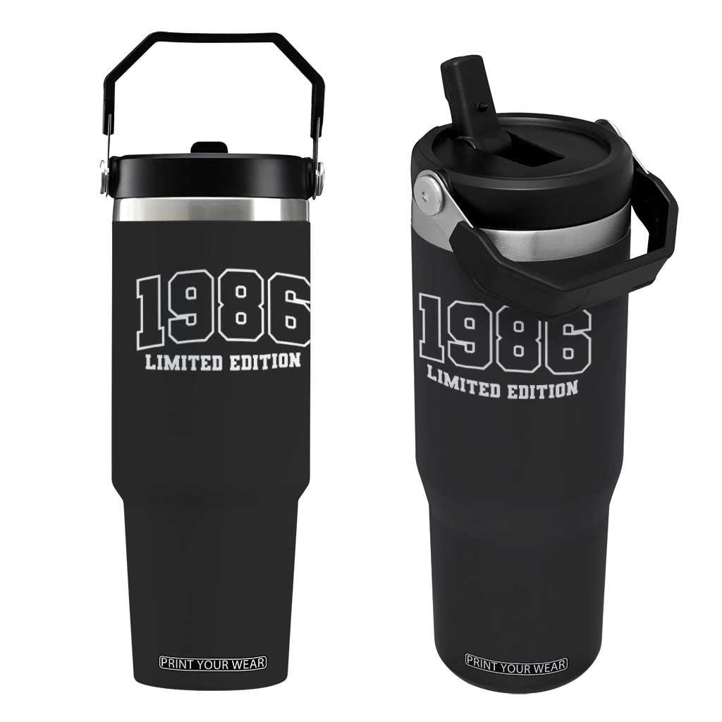 Vintage 1986 Limited Edition Flip Straw Tumbler 50 Year Old Gift Retro Varsity 40th Birthday TS10 One Size: 30 oz Black Print Your Wear