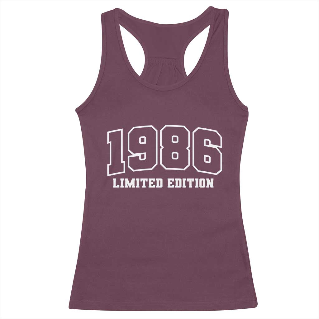 Vintage 1986 Limited Edition Racerback Tank Top 50 Year Old Gift Retro Varsity 40th Birthday TS10 Maroon Print Your Wear