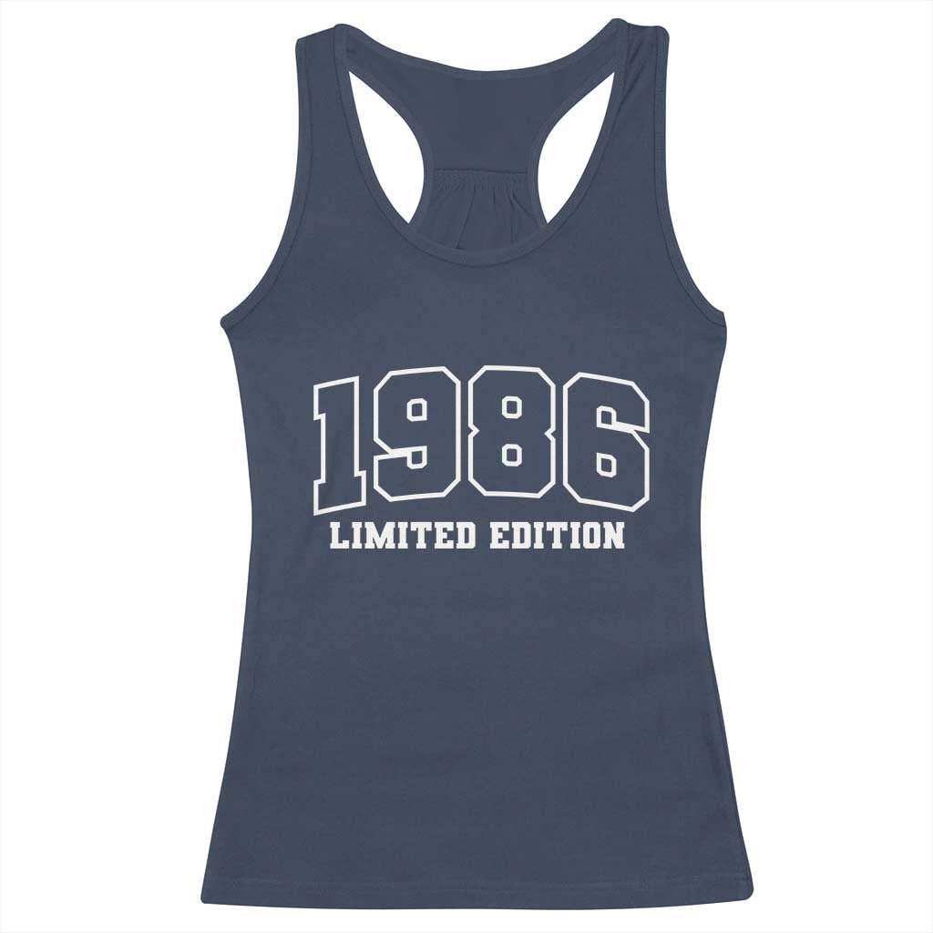 Vintage 1986 Limited Edition Racerback Tank Top 50 Year Old Gift Retro Varsity 40th Birthday TS10 Navy Print Your Wear