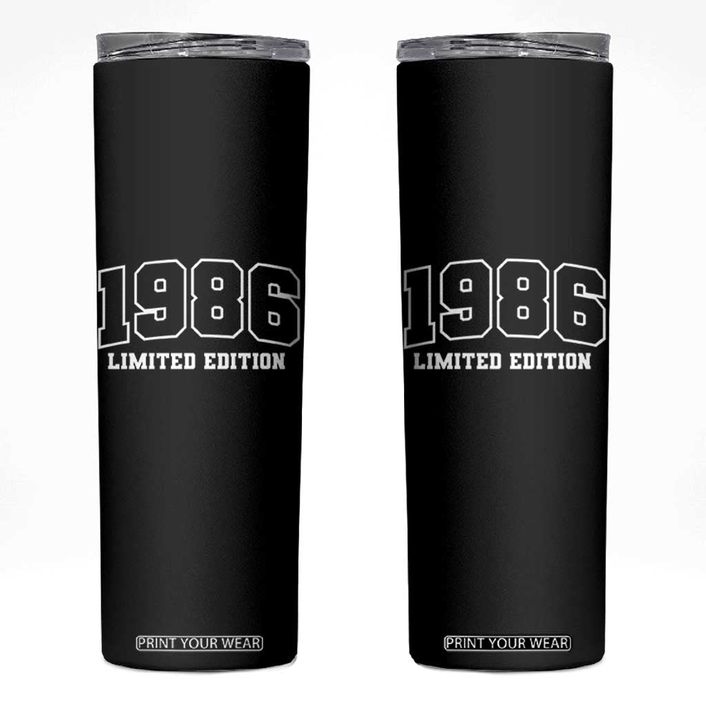 Vintage 1986 Limited Edition Skinny Tumbler 50 Year Old Gift Retro Varsity 40th Birthday TS10 Black Print Your Wear