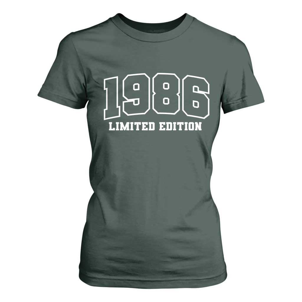 Vintage 1986 Limited Edition T Shirt For Women 50 Year Old Gift Retro Varsity 40th Birthday TS10 Dark Forest Green Print Your Wear