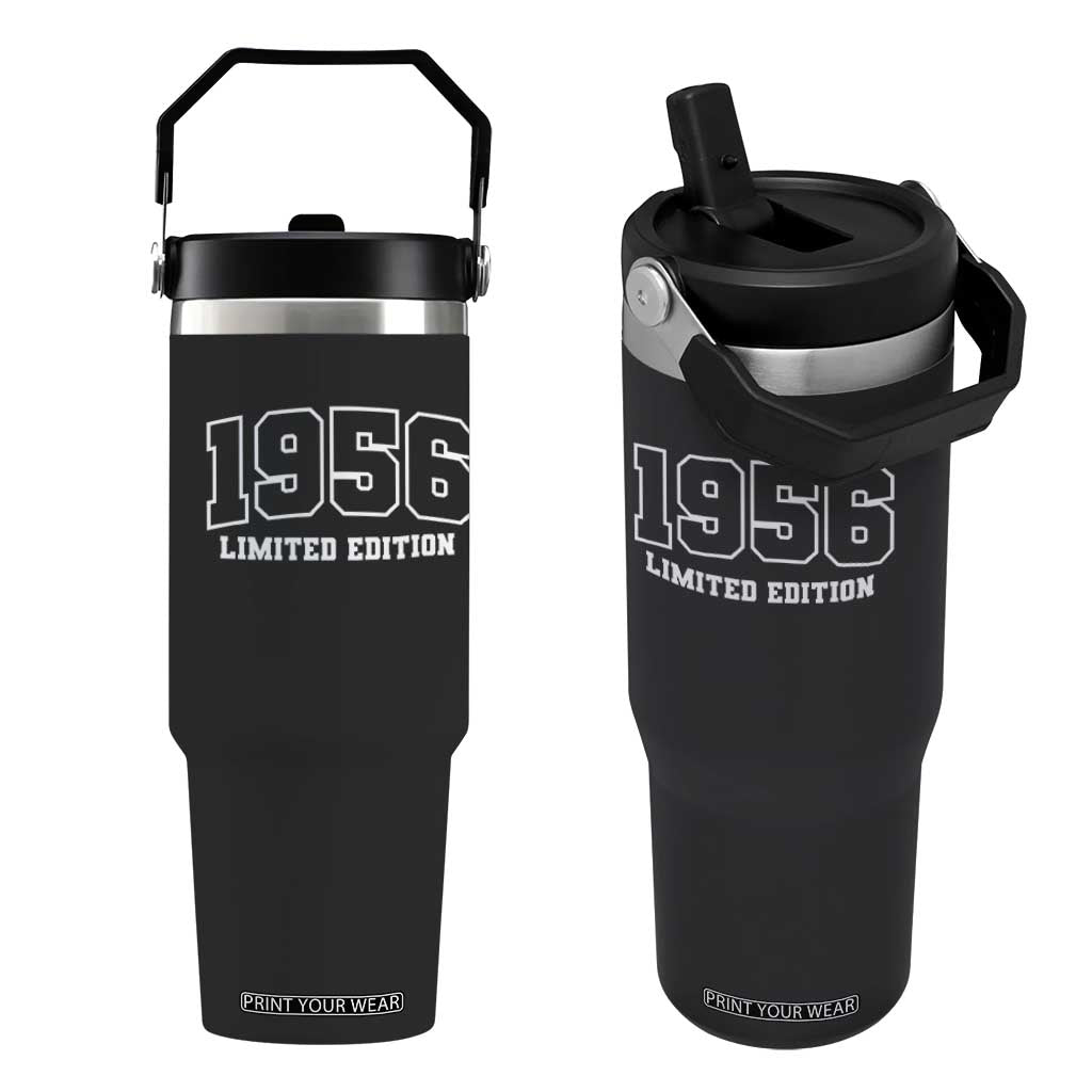 Vintage 1956 Limited Edition Flip Straw Tumbler 70 Year Old Gift Retro Varsity 70th Birthday TS10 One Size: 30 oz Black Print Your Wear