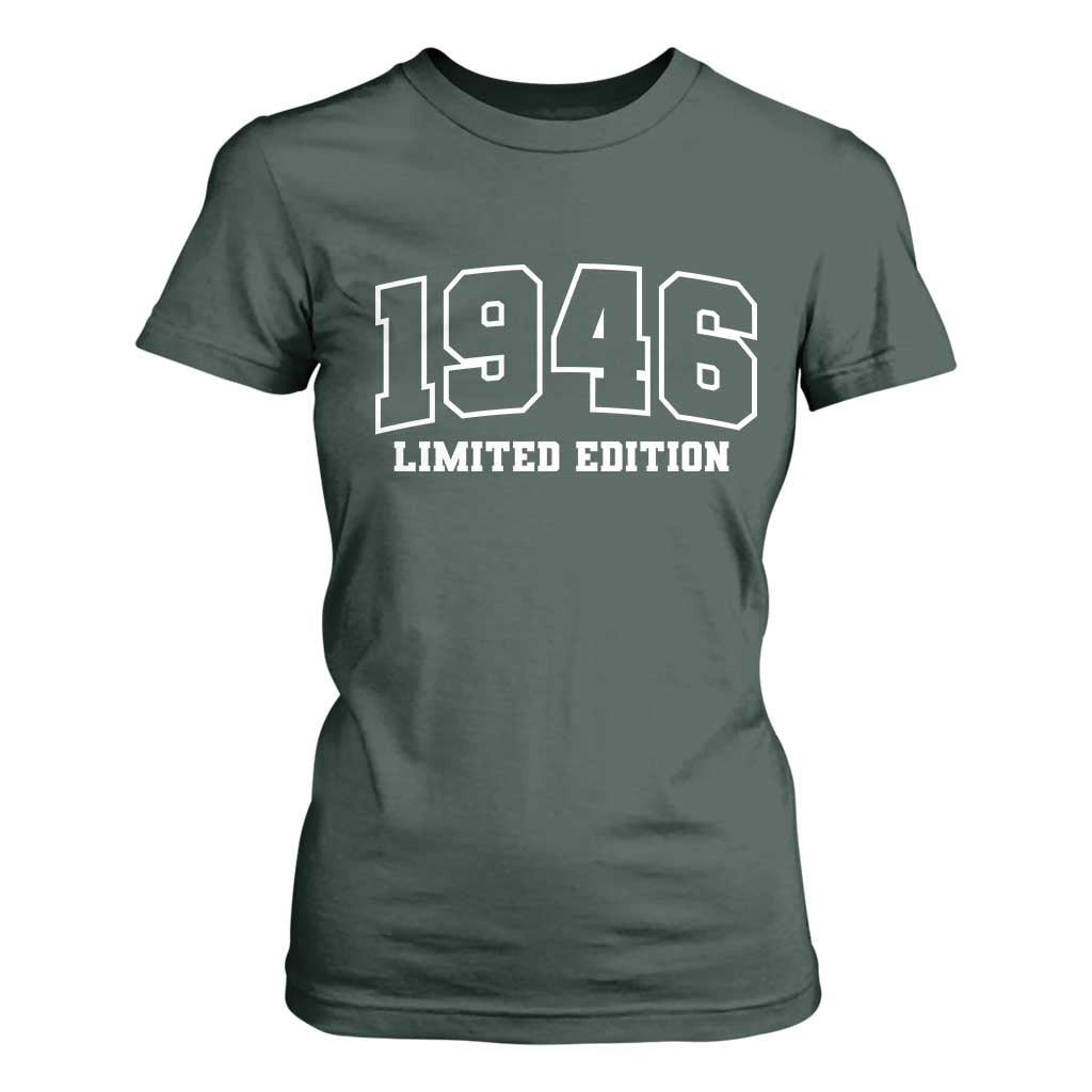 Vintage 1946 Limited Edition T Shirt For Women 80 Year Old Gift Retro Varsity 80th Birthday TS10 Dark Forest Green Print Your Wear