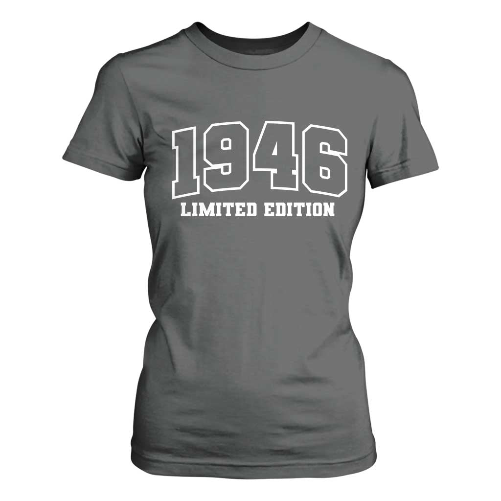 Vintage 1946 Limited Edition T Shirt For Women 80 Year Old Gift Retro Varsity 80th Birthday TS10 Dark Heather Print Your Wear
