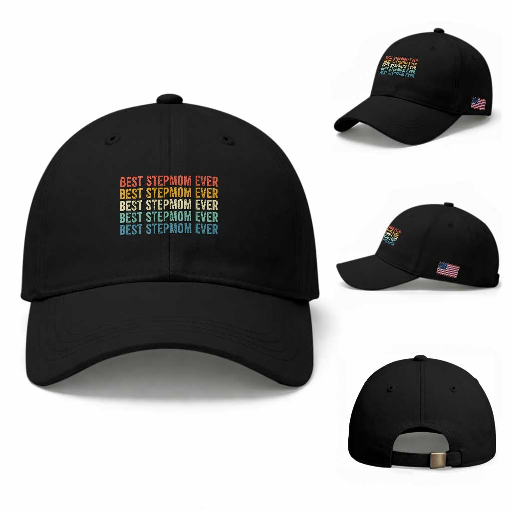 Best Stepmom Ever Baseball Cap Funny Retro StepMom Bonus Mom TS10 Baseball Cap Universal Fit Black Print Your Wear