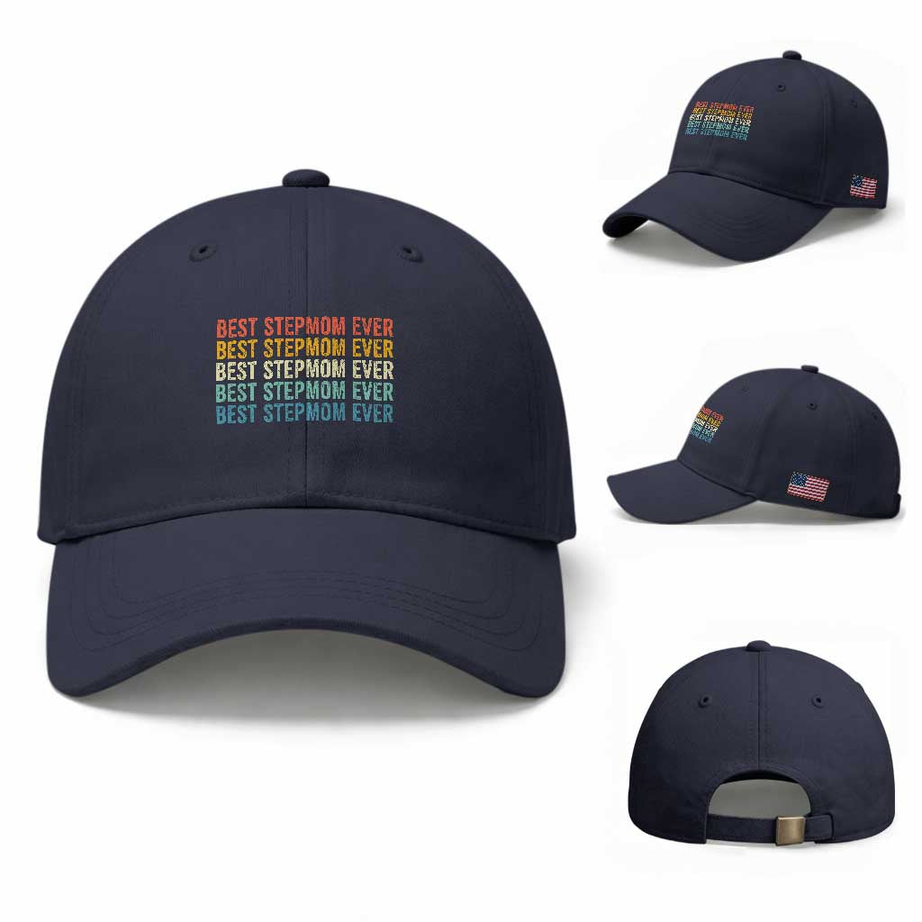 Best Stepmom Ever Baseball Cap Funny Retro StepMom Bonus Mom TS10 Baseball Cap Universal Fit Navy Print Your Wear