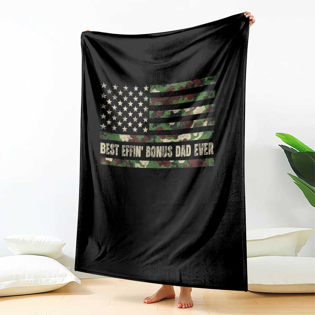 Best Effin Bonus Dad Ever Throw Blanket Funny Step Dad Camo American Flag TS10 Print Your Wear