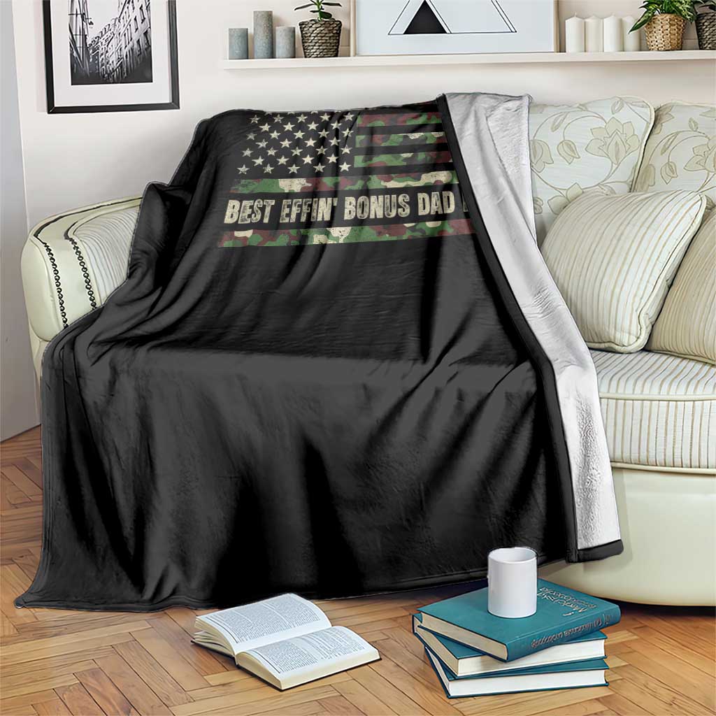 Best Effin Bonus Dad Ever Throw Blanket Funny Step Dad Camo American Flag TS10 Print Your Wear