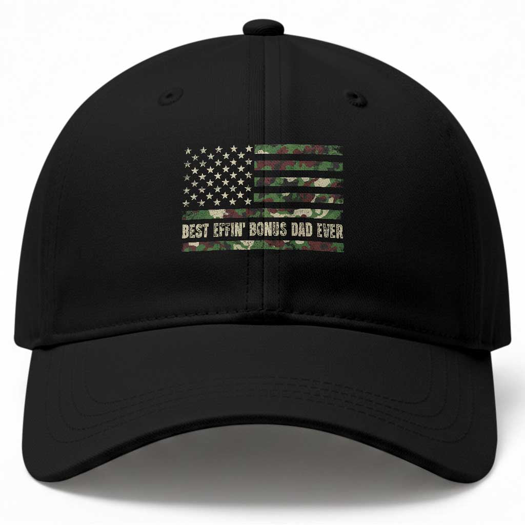 Best Effin Bonus Dad Ever Baseball Cap Funny Step Dad Camo American Flag TS10 Print Your Wear