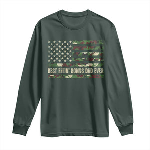 Best Effin Bonus Dad Ever Long Sleeve Shirt Funny Step Dad Camo American Flag TS10 Dark Forest Green Print Your Wear