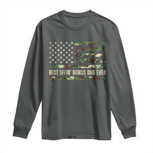 Best Effin Bonus Dad Ever Long Sleeve Shirt Funny Step Dad Camo American Flag TS10 Dark Heather Print Your Wear