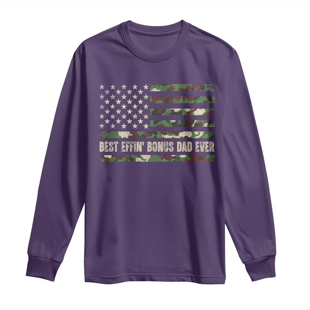Best Effin Bonus Dad Ever Long Sleeve Shirt Funny Step Dad Camo American Flag TS10 Purple Print Your Wear