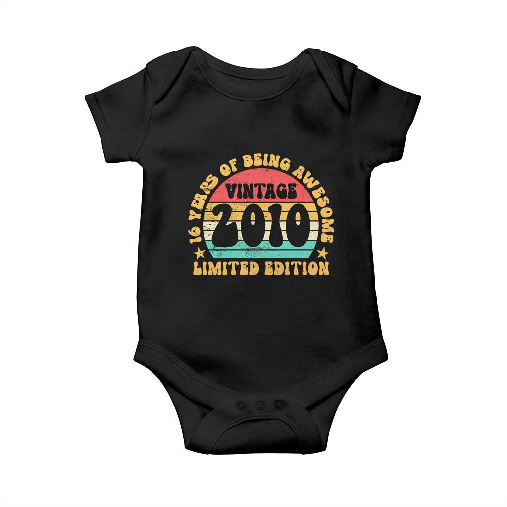16th Birthday Baby Onesie Vintage 16yr 2010 Limited Edition 16 Year Old Gift TS10 Black Print Your Wear