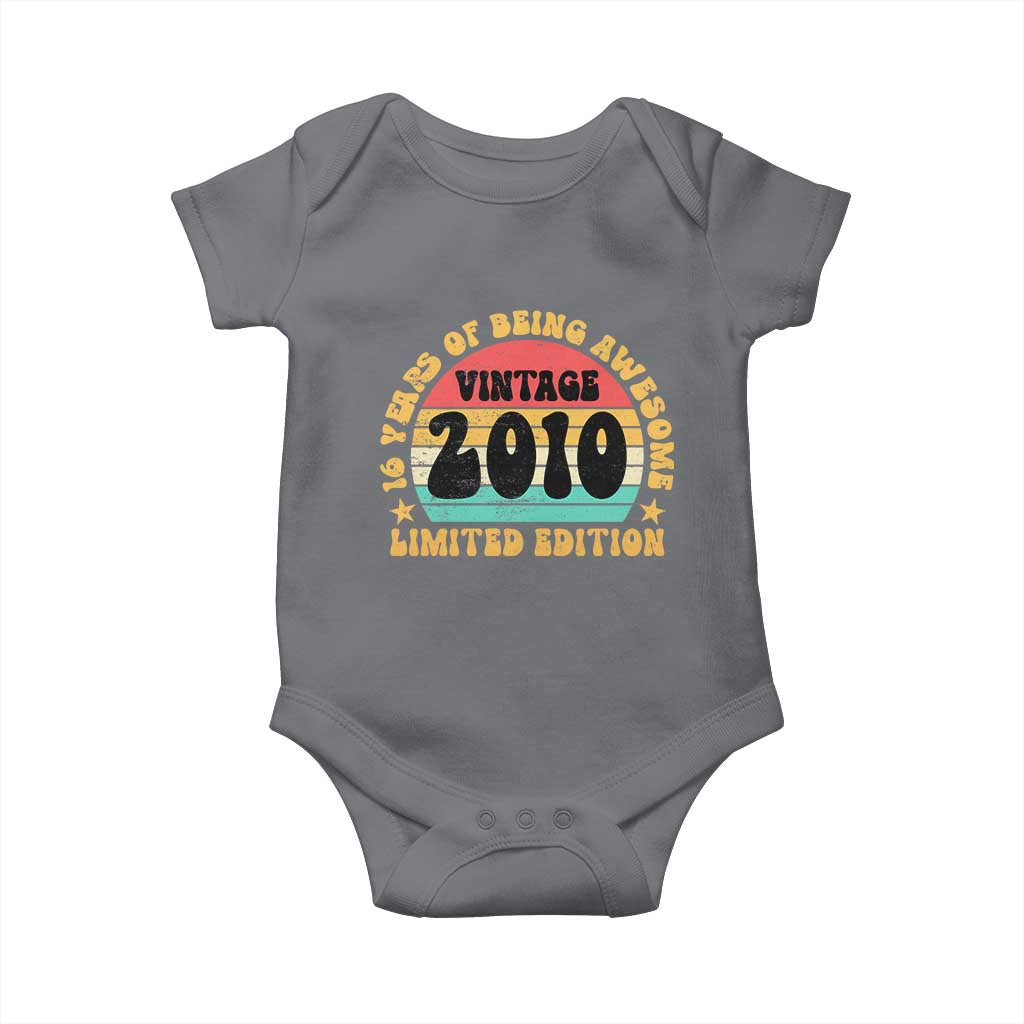 16th Birthday Baby Onesie Vintage 16yr 2010 Limited Edition 16 Year Old Gift TS10 Charcoal Print Your Wear