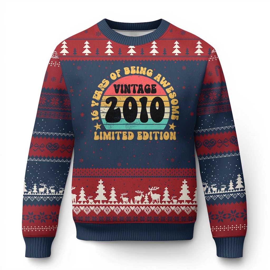 16th Birthday Ugly Christmas Sweater Vintage 16yr 2010 Limited Edition 16 Year Old Gift TS10 Navy Red Print Your Wear