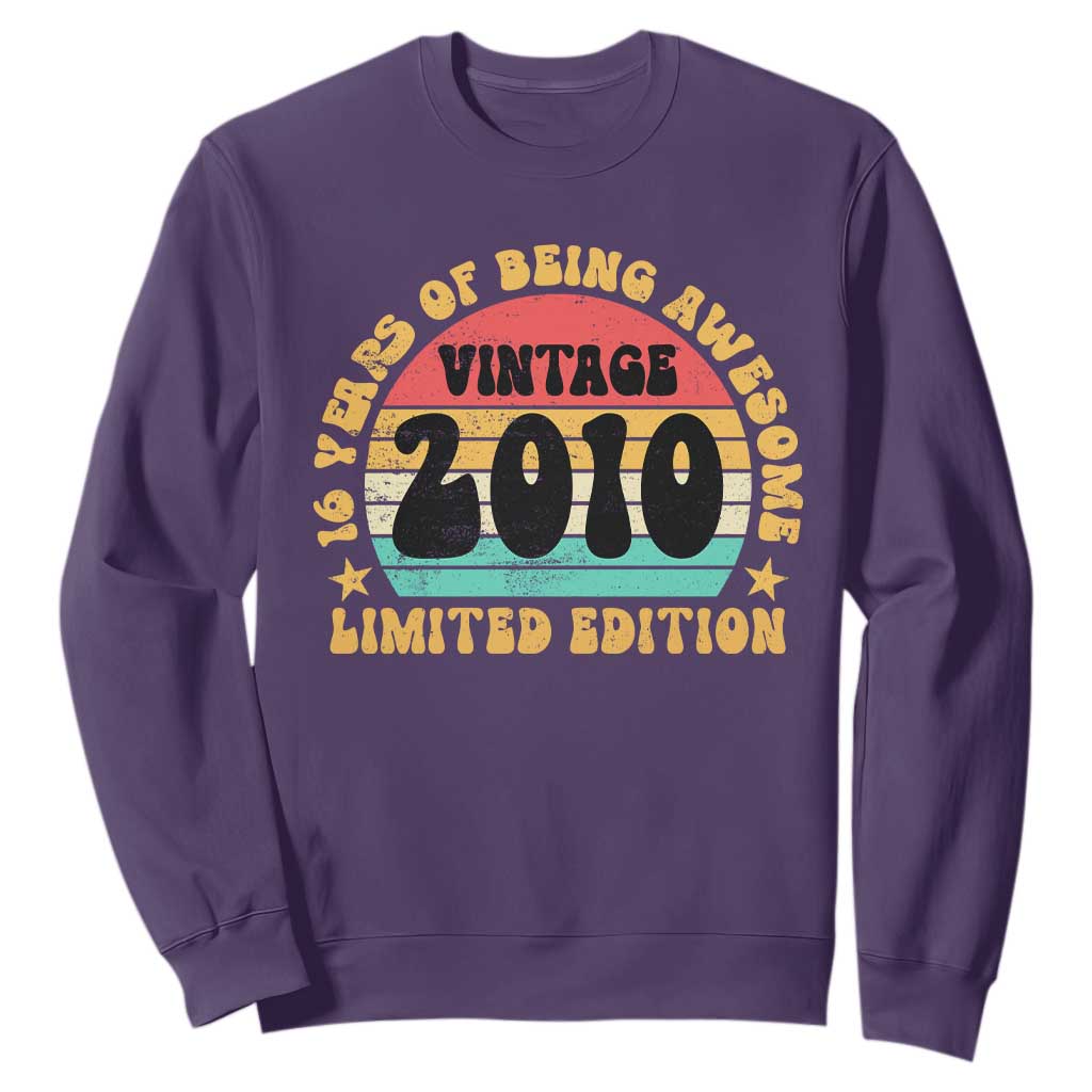 16th Birthday Sweatshirt Vintage 16yr 2010 Limited Edition 16 Year Old Gift TS10 Purple Print Your Wear