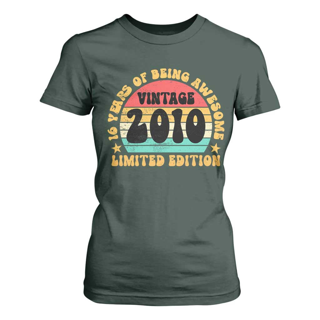 16th Birthday T Shirt For Women Vintage 16yr 2010 Limited Edition 16 Year Old Gift TS10 Dark Forest Green Print Your Wear