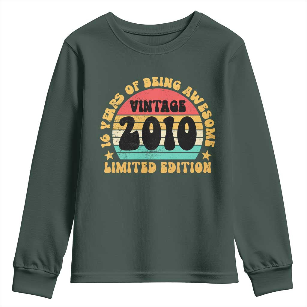 16th Birthday Youth Sweatshirt Vintage 16yr 2010 Limited Edition 16 Year Old Gift TS10 Dark Forest Green Print Your Wear