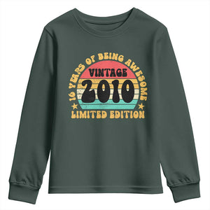 16th Birthday Youth Sweatshirt Vintage 16yr 2010 Limited Edition 16 Year Old Gift TS10 Dark Forest Green Print Your Wear