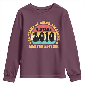 16th Birthday Youth Sweatshirt Vintage 16yr 2010 Limited Edition 16 Year Old Gift TS10 Maroon Print Your Wear