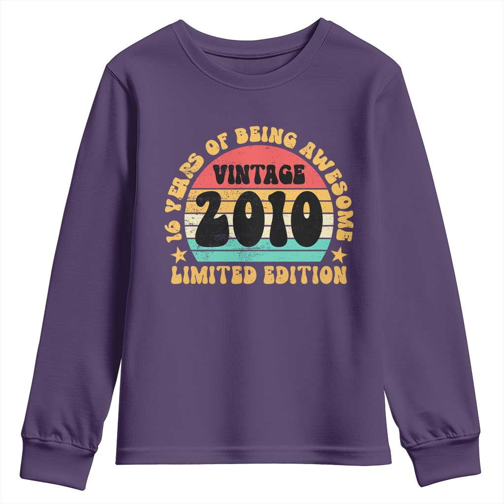 16th Birthday Youth Sweatshirt Vintage 16yr 2010 Limited Edition 16 Year Old Gift TS10 Purple Print Your Wear