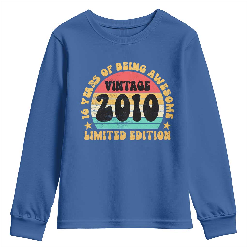 16th Birthday Youth Sweatshirt Vintage 16yr 2010 Limited Edition 16 Year Old Gift TS10 Royal Blue Print Your Wear