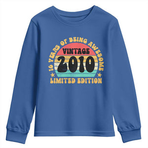16th Birthday Youth Sweatshirt Vintage 16yr 2010 Limited Edition 16 Year Old Gift TS10 Royal Blue Print Your Wear