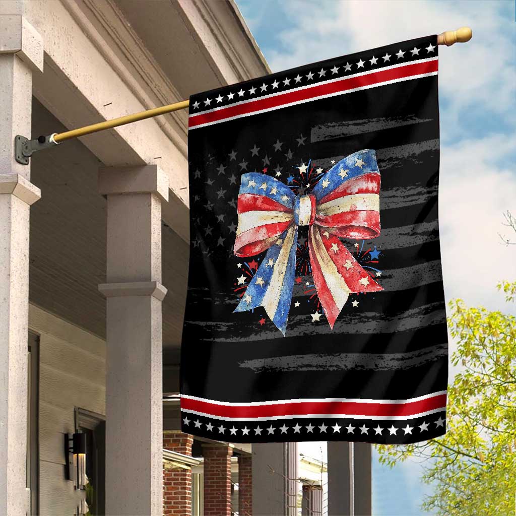 Coquette 4th Of July Garden Flag USA Bow American Flag Red White and Blue TS10 Distressed Black Red Print Your Wear
