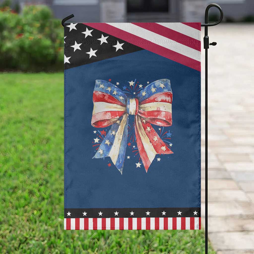 Coquette 4th Of July Garden Flag USA Bow American Flag Red White and Blue TS10 Classic Blue Black Print Your Wear