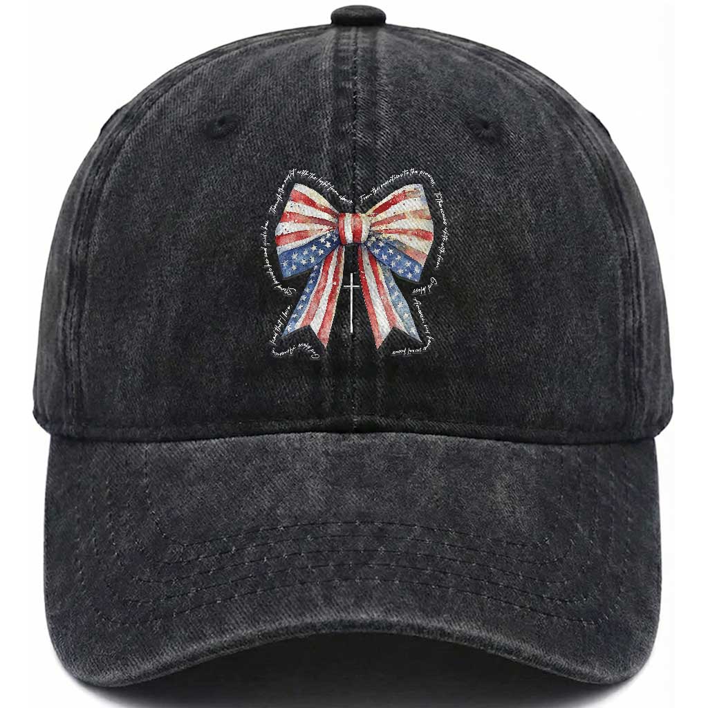 Patriotic Coquette 4th Of July Washed Cotton Baseball Cap God Bless America TS10 Washed Cap Universal Fit Black Print Your Wear