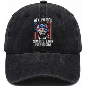 Funny Abe Lincoln 4th Of July Washed Cotton Baseball Cap My Farts Smell Like Freedom American Flag TS10 Washed Cap Universal Fit Black Print Your Wear