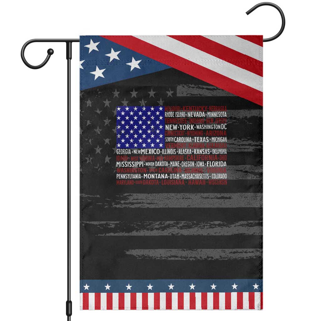 Vintage American Flag Garden Flag With States 4th Of July TS10 Distressed Black Blue Print Your Wear
