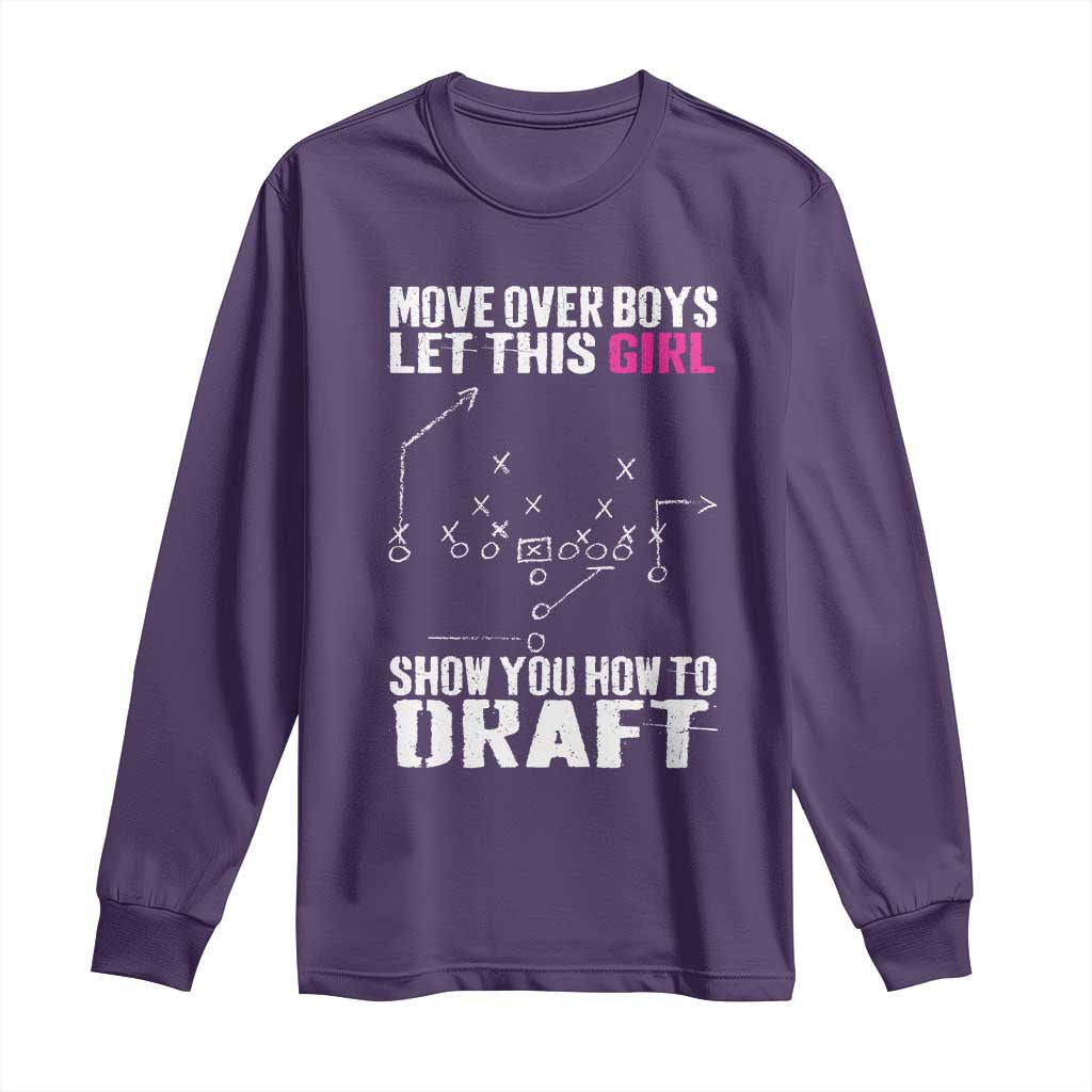 Girls Fantasy Football Long Sleeve Shirt Move Over Boys Draft Party Commish FFL TS10 Purple Print Your Wear