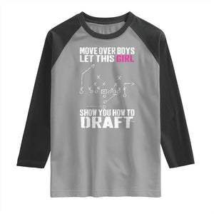 Girls Fantasy Football Raglan Shirt Move Over Boys Draft Party Commish FFL TS10 Sport Gray Black Print Your Wear